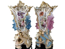 15" c1850 Old Paris Porcelain Mantle Vases Pair
