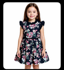 Janie and Jack Girls Size 6 Navy Floral Ruffle Dress