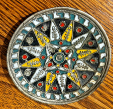 Cloisonné Metal Wall Hanging Mandala Boho Intricate Greek? 3.75”