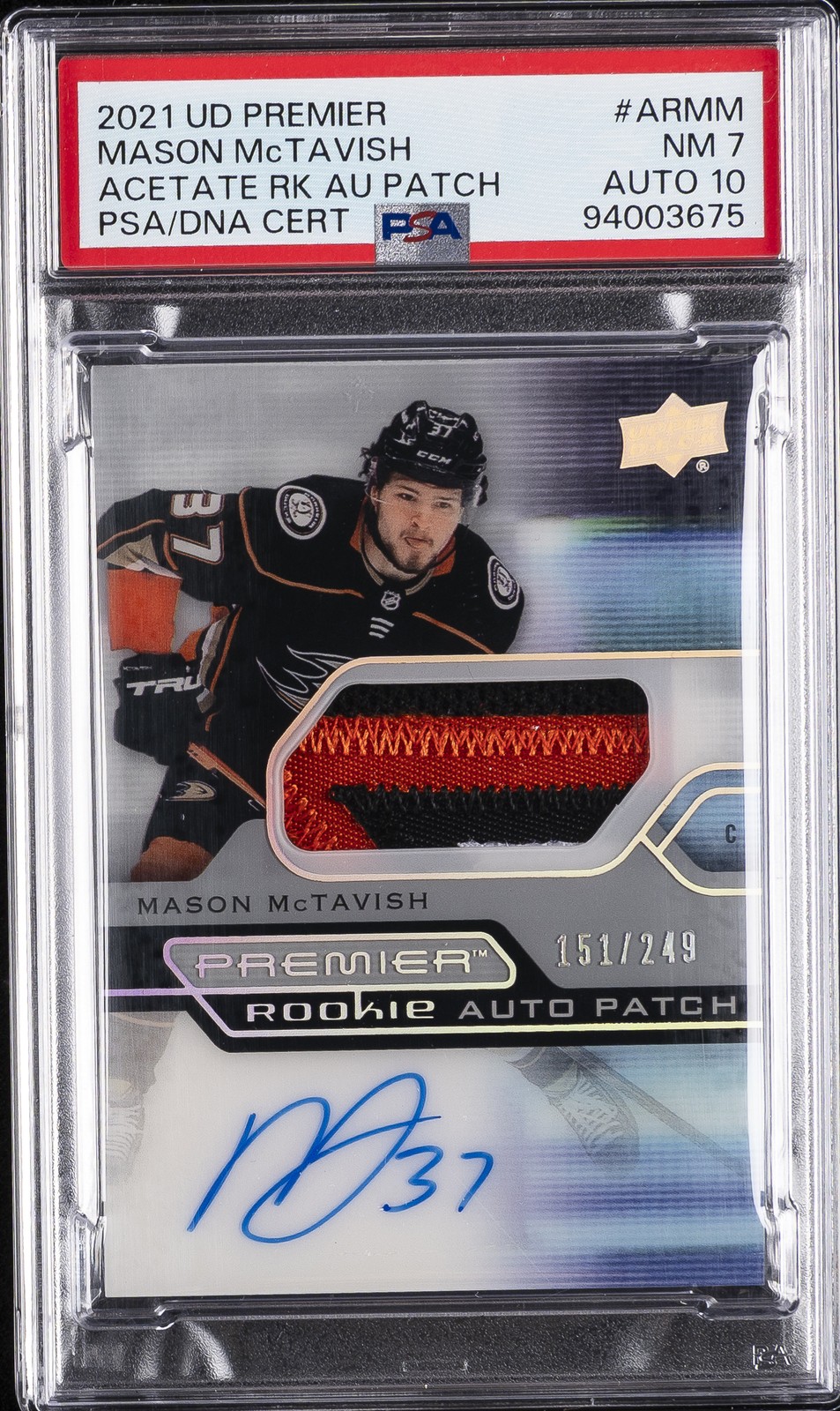 2021 UD PREMIER ACETATE ROOKIE AUTO PATCH MASON MCTAVISH 151/249 PSA 7 AUTO 10
