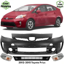 Front Bumper Cover Fascia & Lower Grille Kit For 2012-2015 Toyota Prius