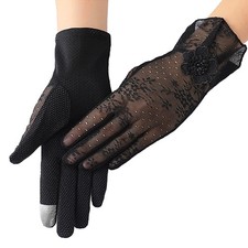 SUNTRADE Women Summer Non-slip Touchscreen Lace Gloves, UV One Size, Black