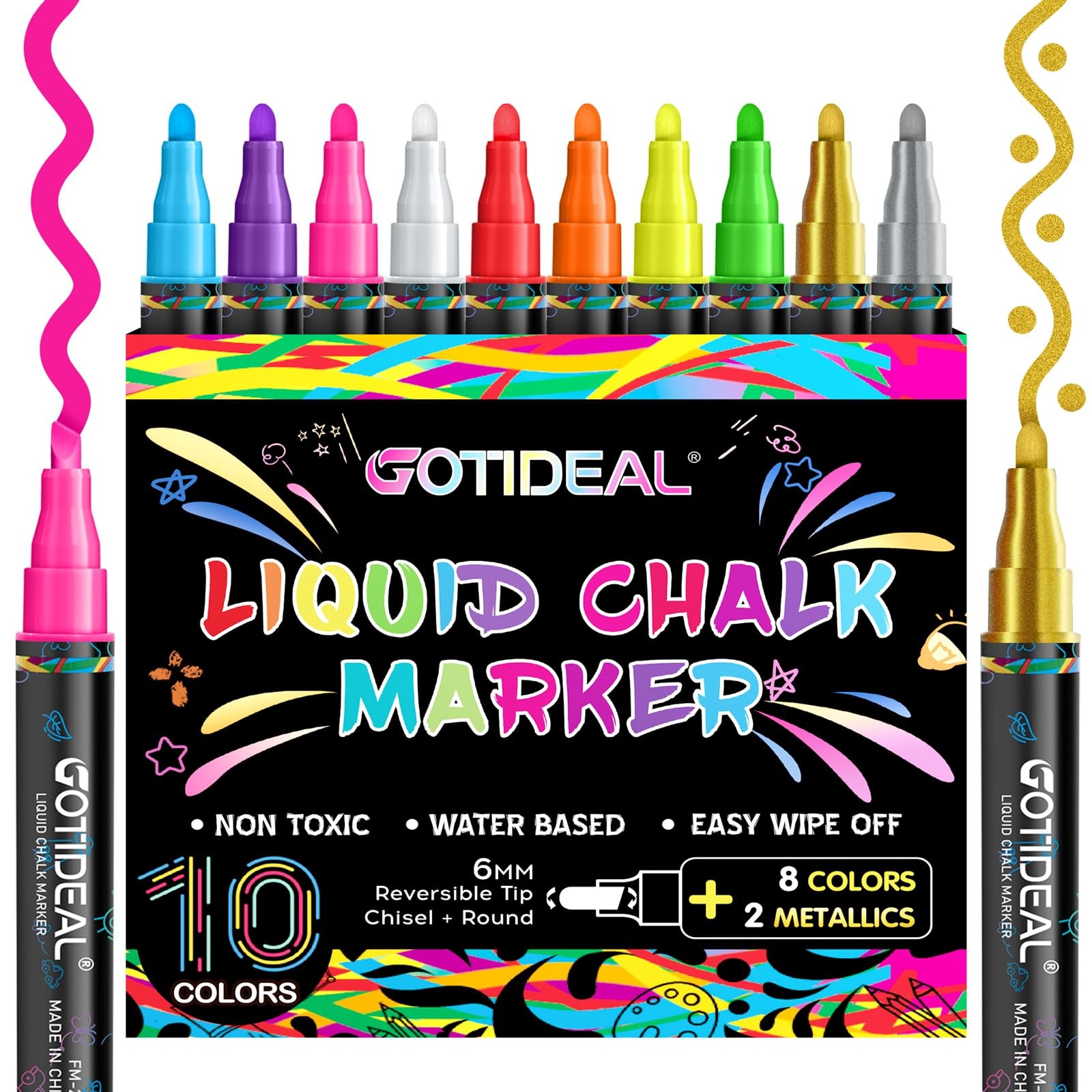 10 Colors 6mm Bold Chisel Tip Erasable Glass Board