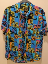 Super Cool brand Hawaiian short sleeve shirt sharks & palm trees size Medium 