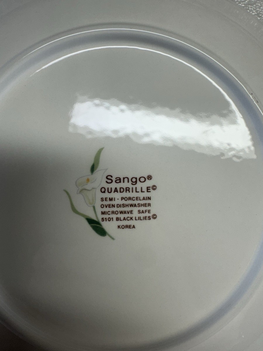 Sango Quadrille Black Lillies Service For 4 #5101 Dinner, Salad
