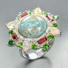 Handmade ring Natural Turquoise Ring 925 Sterling Silver Size 8 /R453046