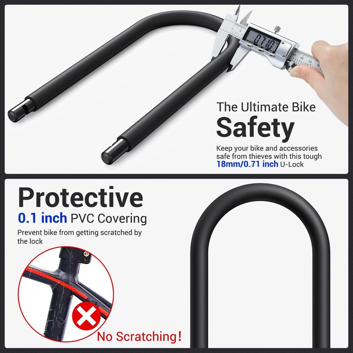 Sportneer Bike Lock, 18mm Heavy Duty Bike U Lock Plus Size with