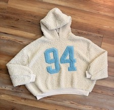 Girls Medium 8-10 Hooded Sherpa Cream And Blue