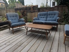 Ercol Jubilee 2-Seat Sofa, Armchair Coffee Table And Foot Stool