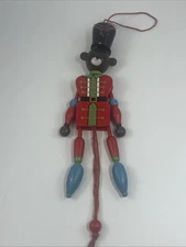 Vintage Wooden Jumping Jack Ornament Pull String Toy Soldier