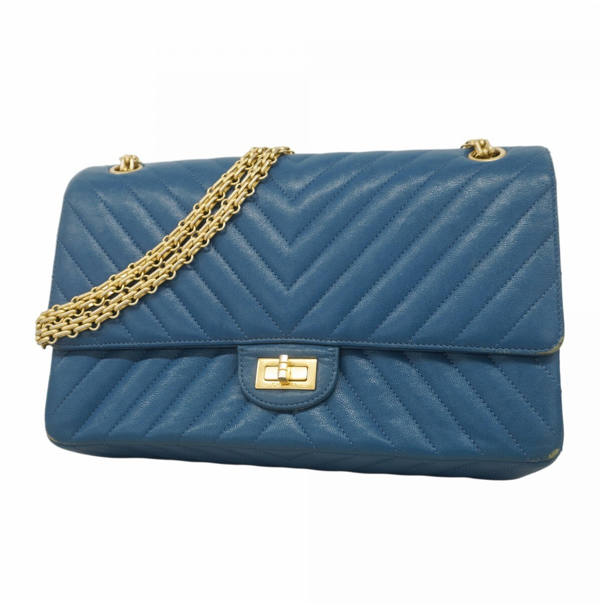 Chanel 2.55 Blue Quilted Shoulder Bag with Chain Strap-image