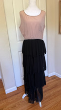 213 Industry Women's Large Maxi Dress Blush Black Tiered Chiffon Skirt stretch