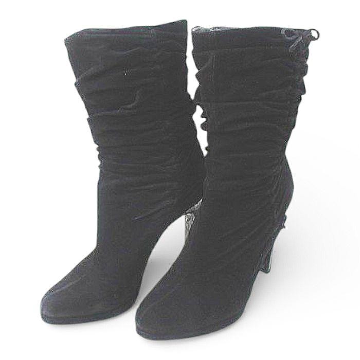 GUCCI Women's Short Side Gathers Suede Boots Size:38/JP:25 Black 141193K Authen