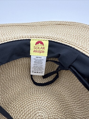 Solar Escape Fedora Wide Brim Panama Sun Hat SPF Beige Black Adjustable A2 - Picture 9 of 9
