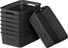 Black Plastic Basket, 8 Pack Home Organization and Storage Baskets with Handles,