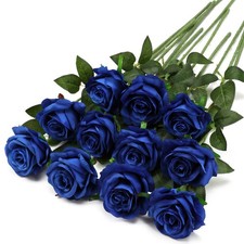 Blue Fake Roses Artificial Flowers - 10 Pcs Fake Artificial Roses Silk Flower...