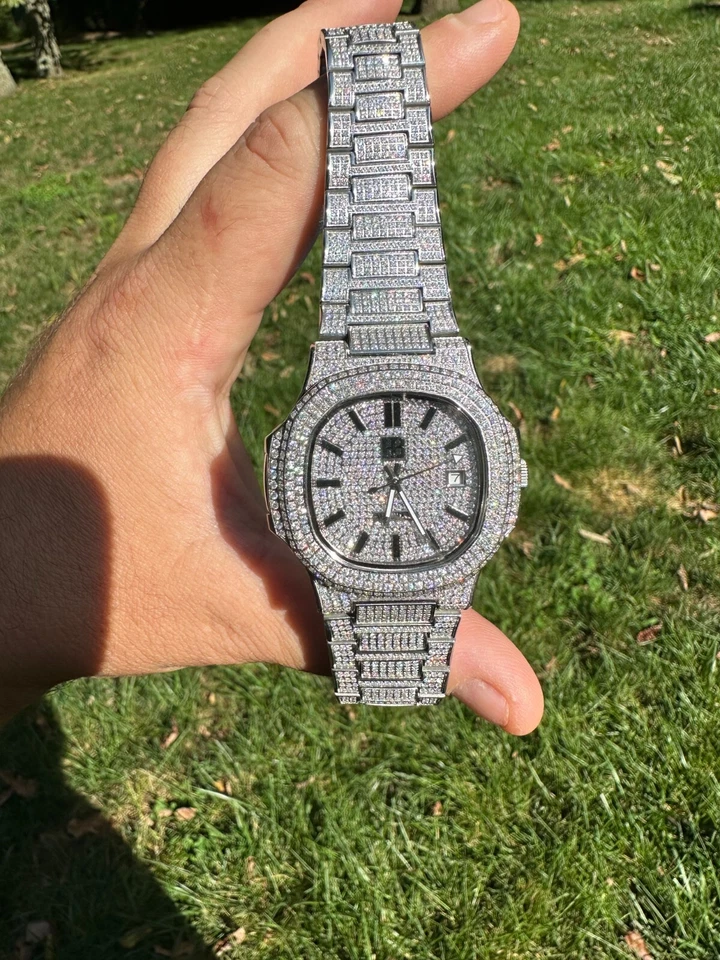 Reloj Hombre Real Totalmente Helado Blinged Acero Inoxidable Busto Abajo 41mm Hip Hop Foto 4 de 4
