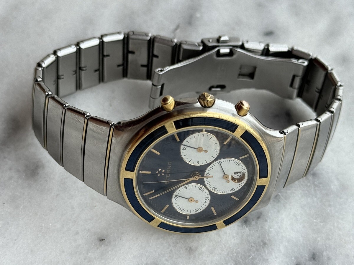 Eterna Airforce Watch Chronograph Quartz Gold 18 k& Steel Mens 