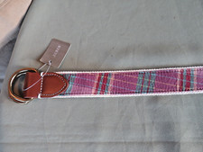 J CREW MENS WOMENS UNISEX BRASS D RING SZ LG MULTI COLOR  WHITE REVERSIBLE BELT