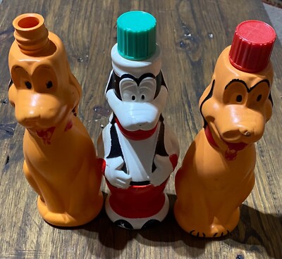 Vintage Palmolive Colgate Walt Disney Pluto & Goofy Bubble Bath Soaky Bottles