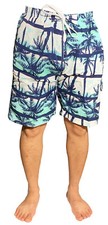 Mens Board Surf Swimming Trunks With Mesh Line White Blue Base Tree L 28"-32"