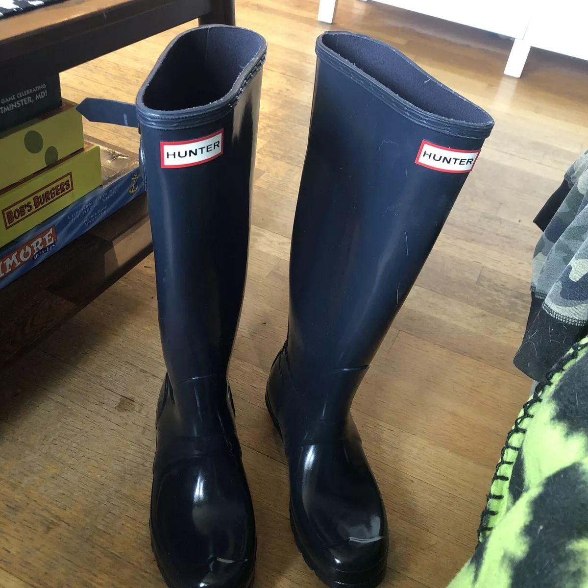 Hunter women s original tall gloss Rain boots Navy size 8 eBay