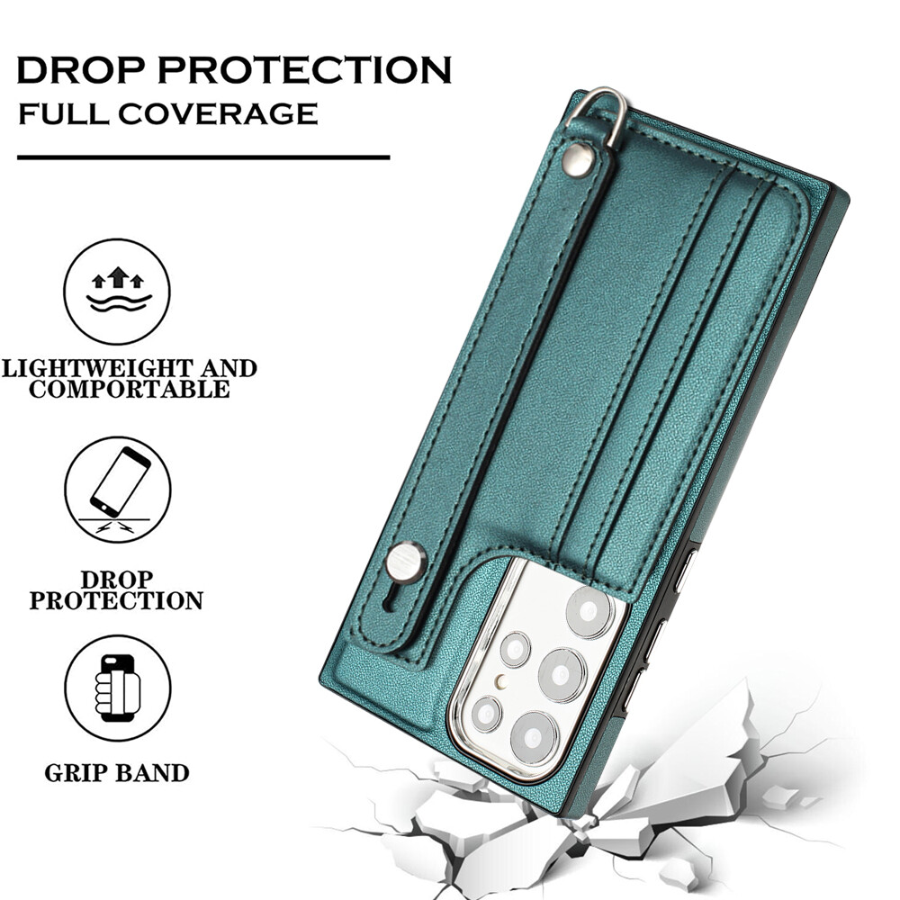 For Samsung Galaxy S23 Ultra S22 Stand PU Leather Wrist Strap Wallet