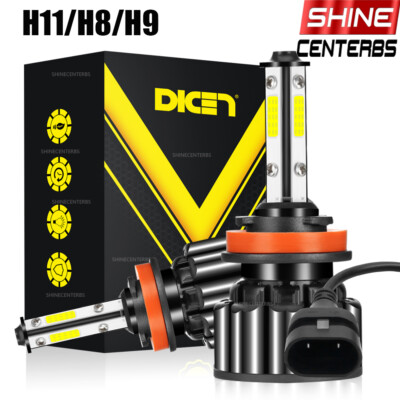 2PCS H8 H9 H11 LED Headlight Kit High Low Beam Fog Bulb Super Bright 6000K 4SIDE
