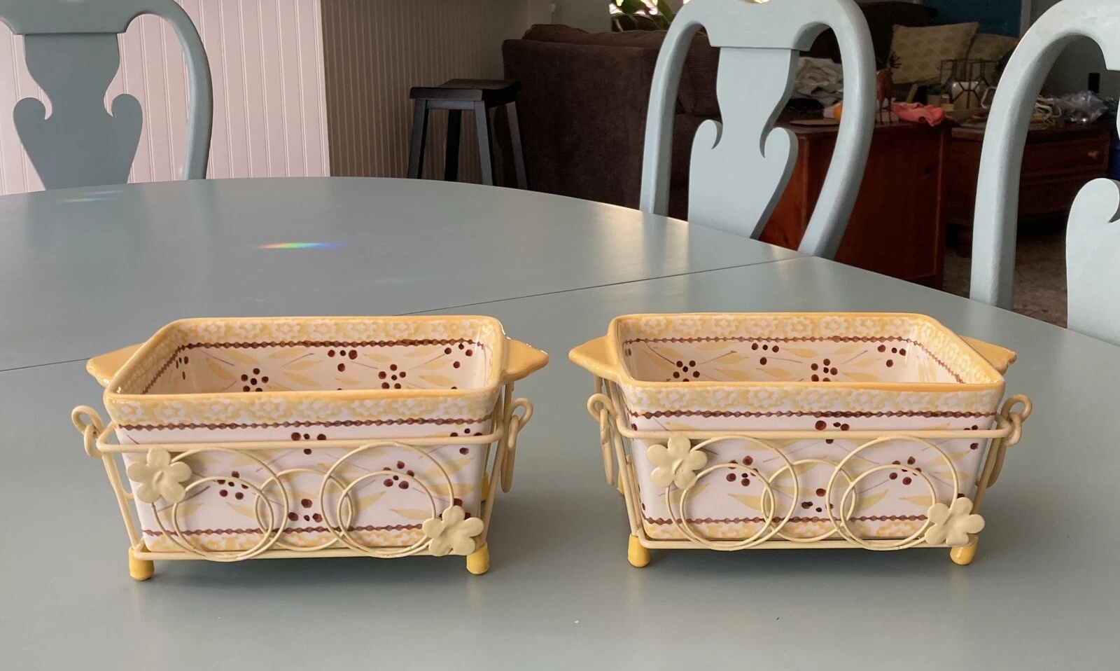 2 Temp-tations by Tara Old World 1 Qt Casserole Dish Loaf Yellow w/metal stand
