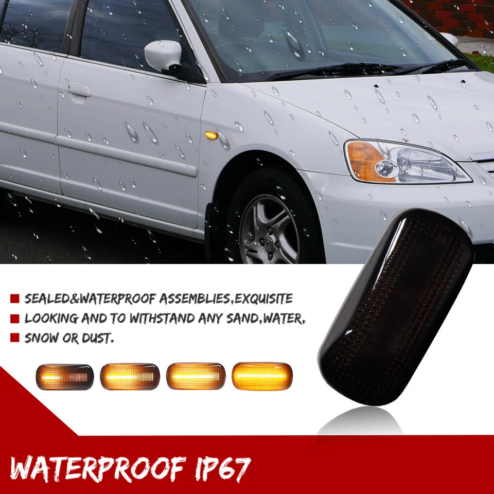 Luces de señalización laterales LED ámbar secuencial ámbar para Honda Civic Acura RSX Integra Foto 2 de 4