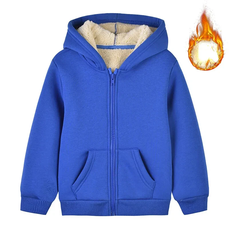 Unisex Winter Fleece Hoodies Boys Sweatshirt Thicken Zipper Coat