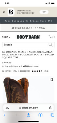 EL DORADO MEN'S HANDMADE CAIMAN BACK BRASS STOCKMAN BOOTS - BROAD SQUARE TOE
