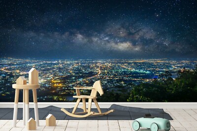 3D Starry Night City Wallpaper Wall Mural Removable Self-adhesive Sticker 516