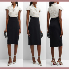 NWT 468 TADASHI SHOJI  6  Two-tone Lace Crepe Sheath Dress Ivory Black J449