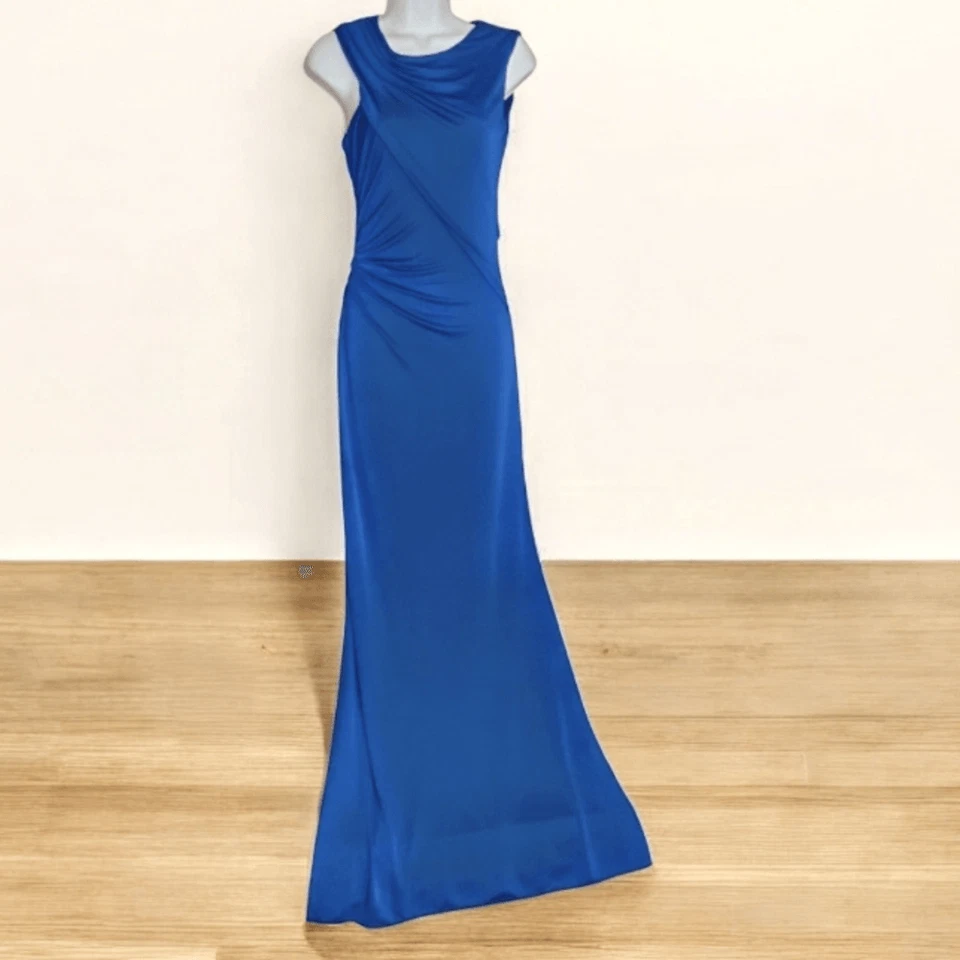 Impresionante Vestido BCBG MAXAZRIA Simone Cortina de Hombro Corte XS Azul Oriente Foto 2 de 4