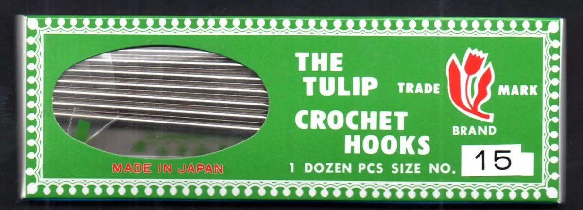 THE TULIP : BRAND 12 Crochet Hooks 0.85 mm No 15 UNUSED in Boxed