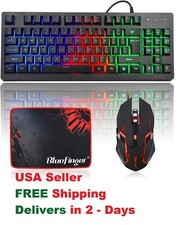 Wired Gaming Keyboard and Mouse RGB LED Rainbow Backlit for Computer Desktop