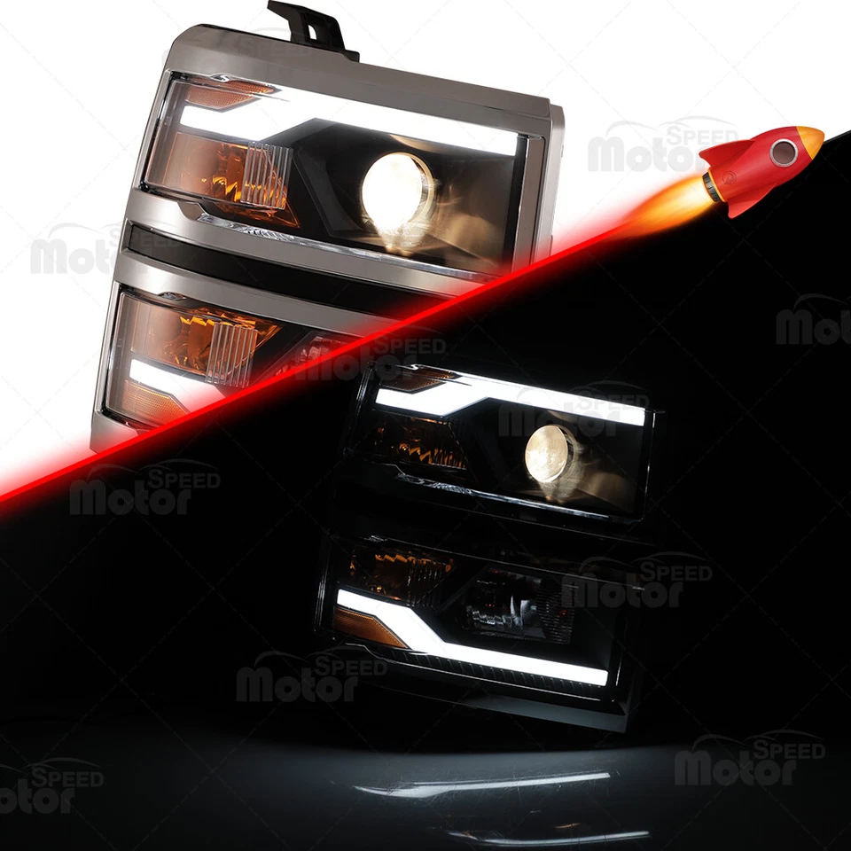 Par de faros proyectores LED para Chevy Silverado 1500 2014 2015 marco cromado Foto 3 de 4