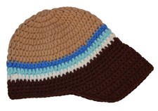 Crochet Beanie Hat with Brim - Beige/Brown - 3-7 Years 