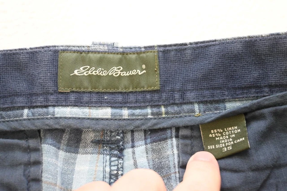 Pantalones Cortos Eddie Bauer Mezcla de Lino Relajados a Cuadros Aire Libre Senderismo Campamento Para Hombres Talla 35 Foto 2 de 4