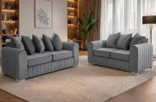 Grey 3+2 Seater Sofa Set With Footstool Modern Fabric Couch Deliverd Nationwide