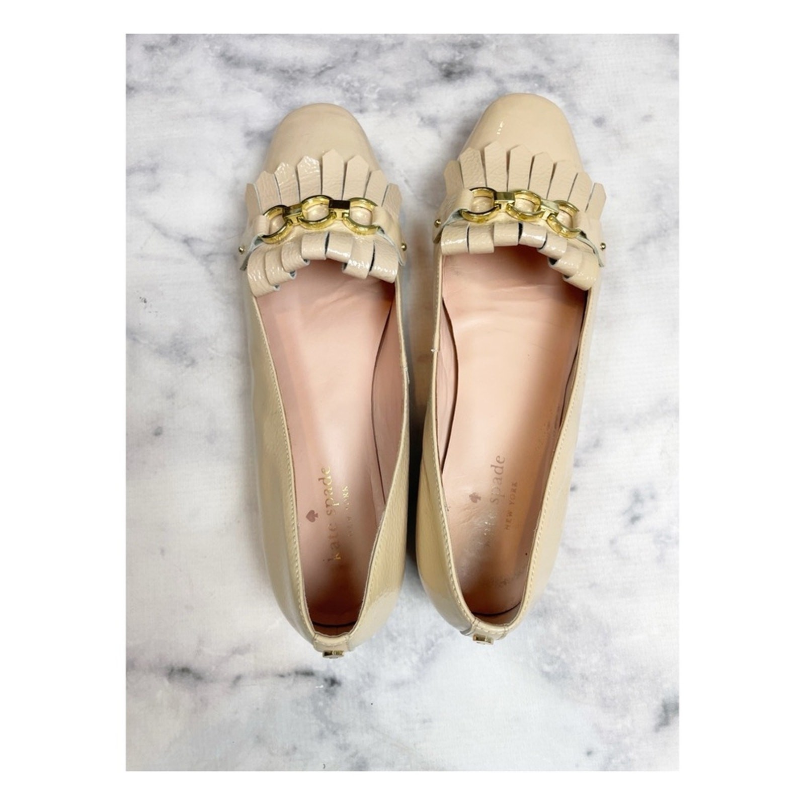 Kate Spade Brie Nude Patent Leather Kiltie Fringe Loafer Flats Classic Sz 7.5 thumbnail 4