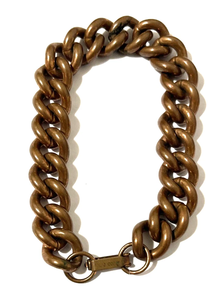 复古旧链纯色铜男士手链 7 英寸弯链 — 第 2/4 张图片