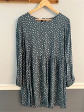 American Eagle Blue Floral Babydoll Mini Dress Long Sleeve Pockets Boho Cottage