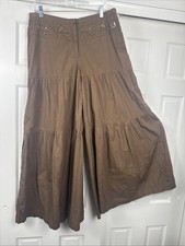 Wide Leg Tiered Palazzo Pants Sequin Bead Waist Size 12 Brown Boho Festival NEW