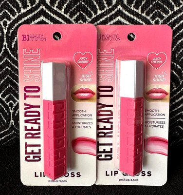  2pk BEAUTY INTUITION JUICY CHERRY HOT PINK HIGH SHINE SOFT PLUMPING LIP GLOSS