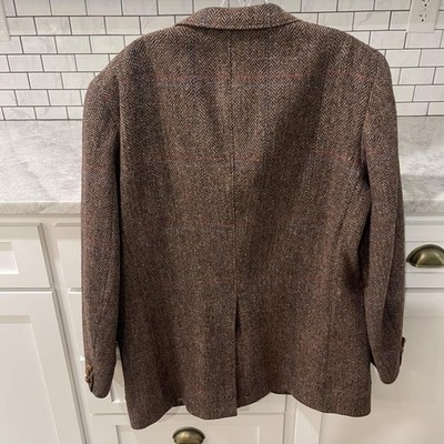 Vintage Harris Tweed Blazer Mens 48 Brown Herringbone Wool Sport
