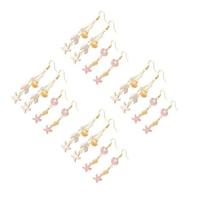 Set of 4 Strandschmuck Damen Pearl Earrings for Women Ohrringe Mit Muscheln