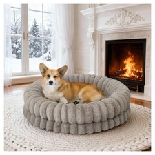 Luxury Donut Dog Bed, 30 Inches Round Dog Bed Medium Size Dogs Washable, Orth...