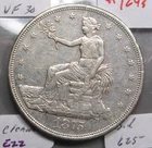 Key-date VF 1875-cc Silver TRADE Dollar. (cleaned).  Carson City coin.
